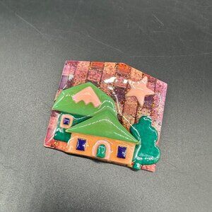 Vintage House Pins By Lucinda Brooch Pink Green Glitter Cottagecore Retro 1990s